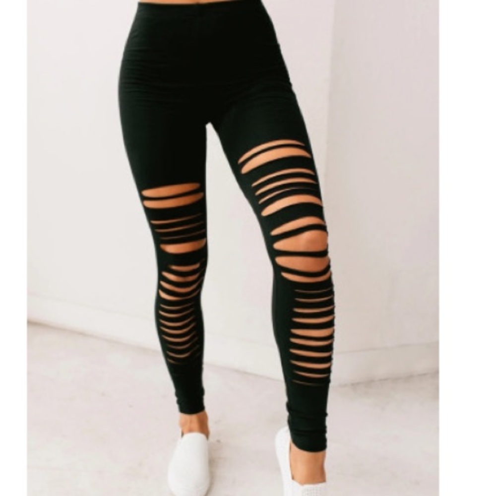 Black distressed leggings - Picture 5 of 5